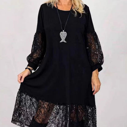 Spitzenbesetztes Etuikleid mit Ärmeln und Saum