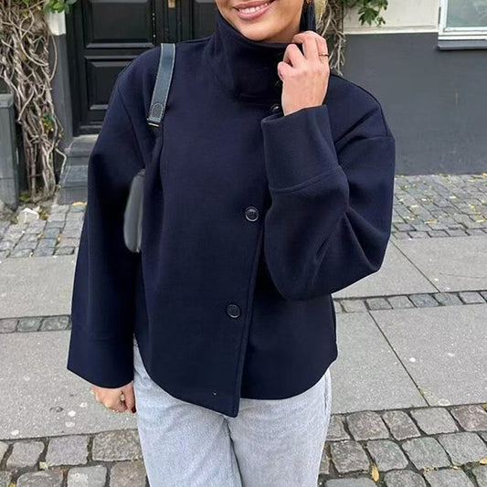 Kurzer Mantel mit Stehkragen und einfacher Knopfleiste für Damen
