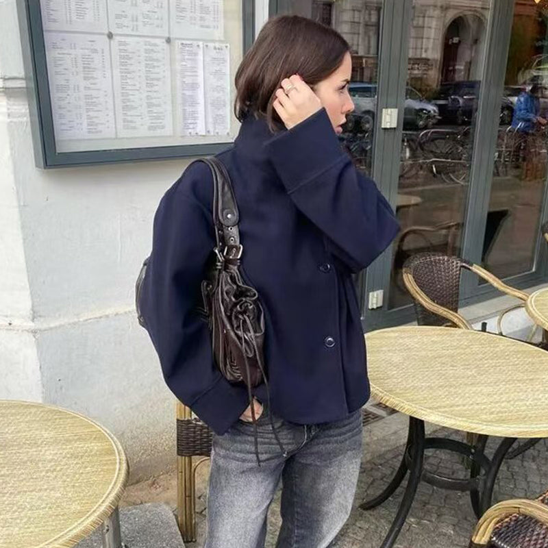 Kurzer Mantel mit Stehkragen und einfacher Knopfleiste für Damen
