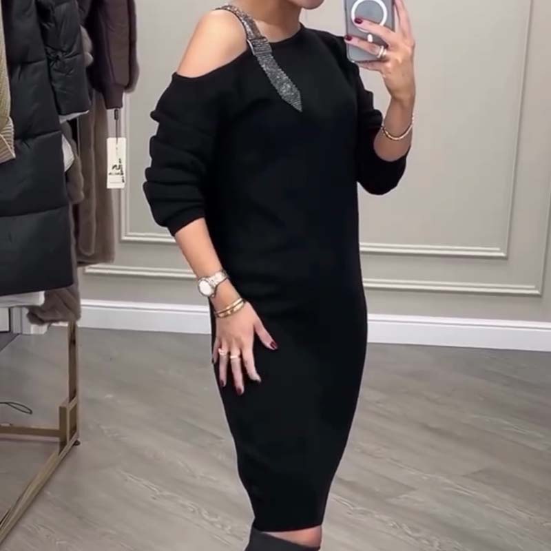 Langärmliges One-Shoulder-Midikleid für Damen