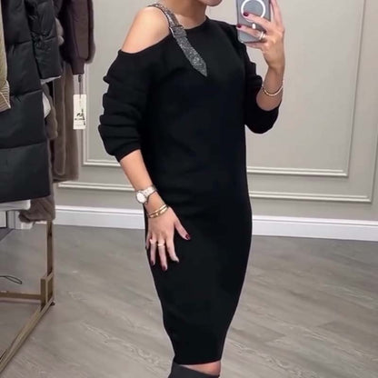 Langärmliges One-Shoulder-Midikleid für Damen