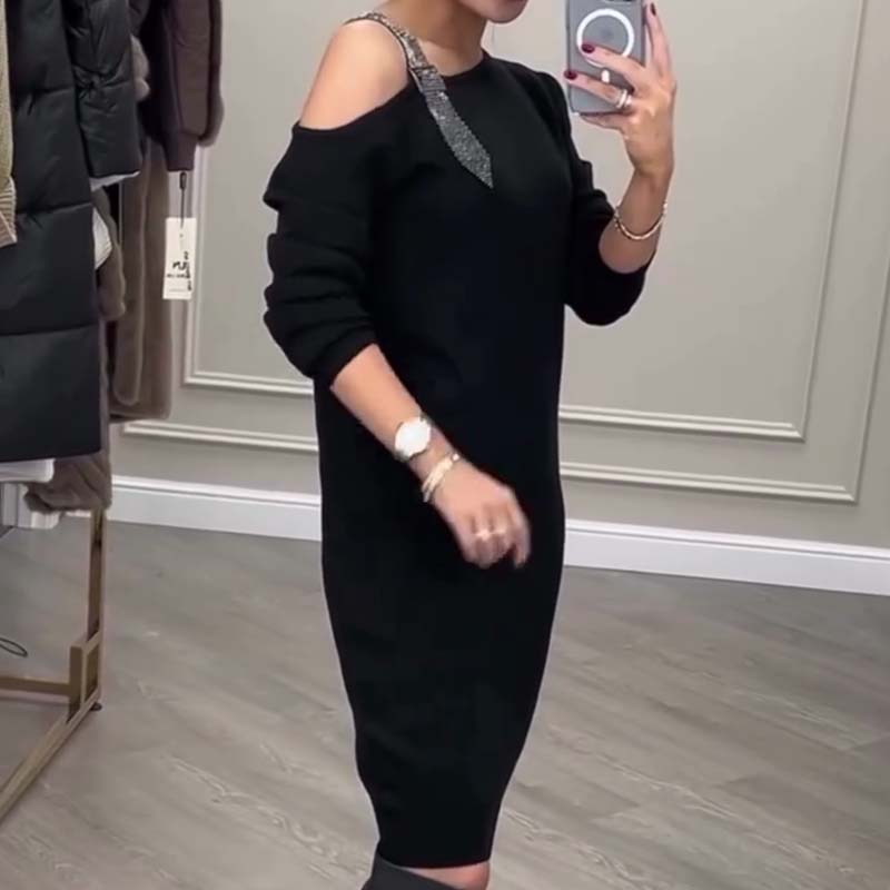 Langärmliges One-Shoulder-Midikleid für Damen