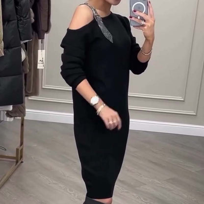 Langärmliges One-Shoulder-Midikleid für Damen