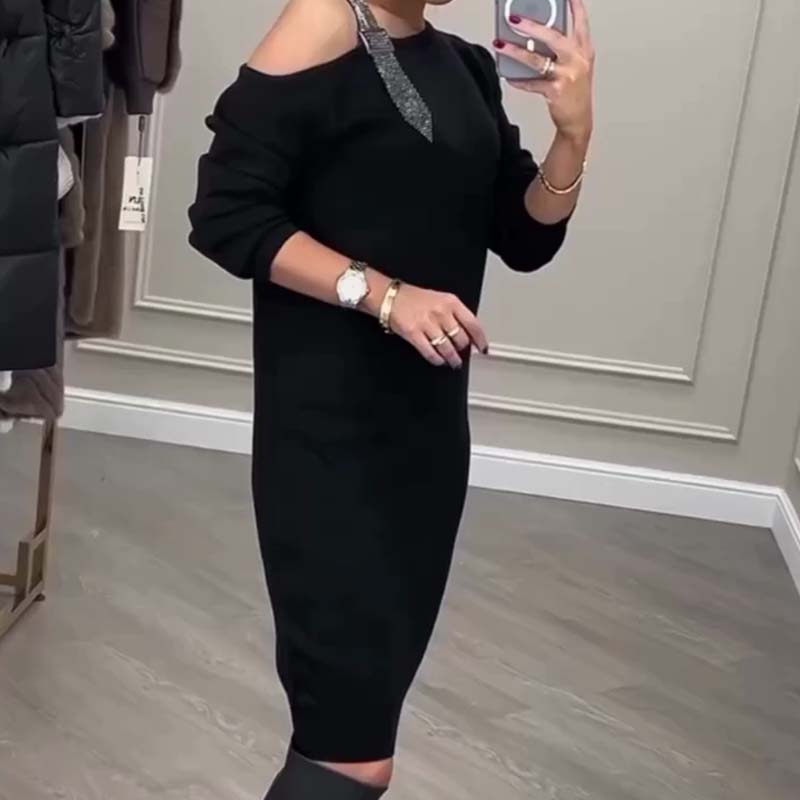 Langärmliges One-Shoulder-Midikleid für Damen