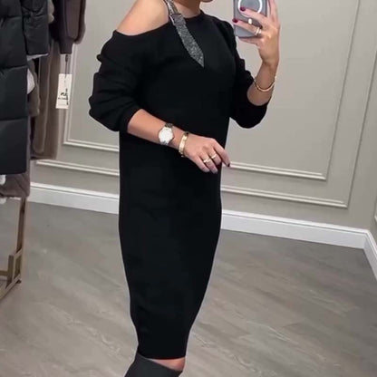 Langärmliges One-Shoulder-Midikleid für Damen