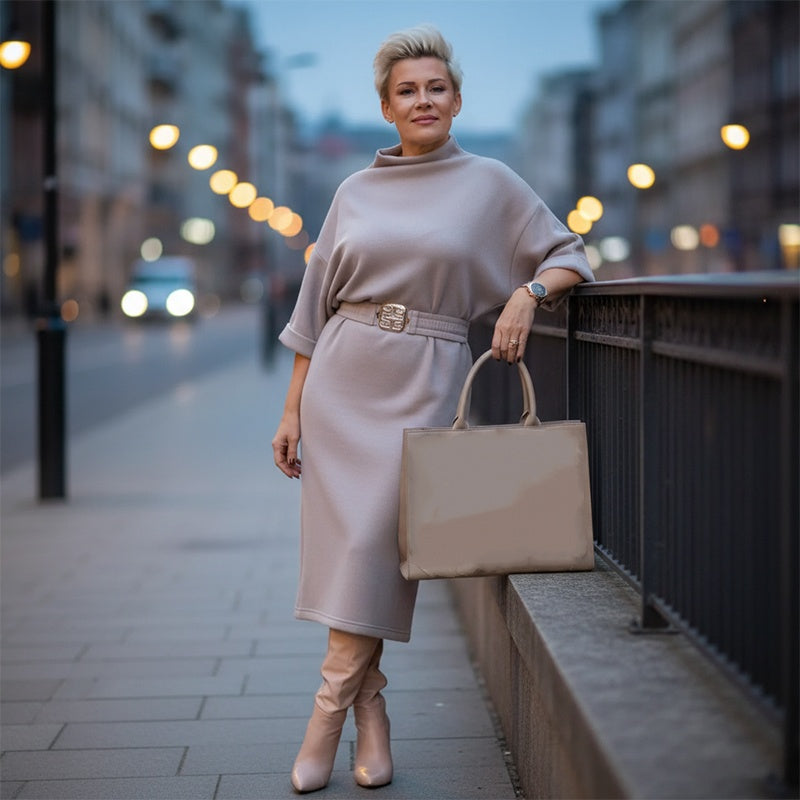 Damenkleid in lockerer Passform mit Schlitz