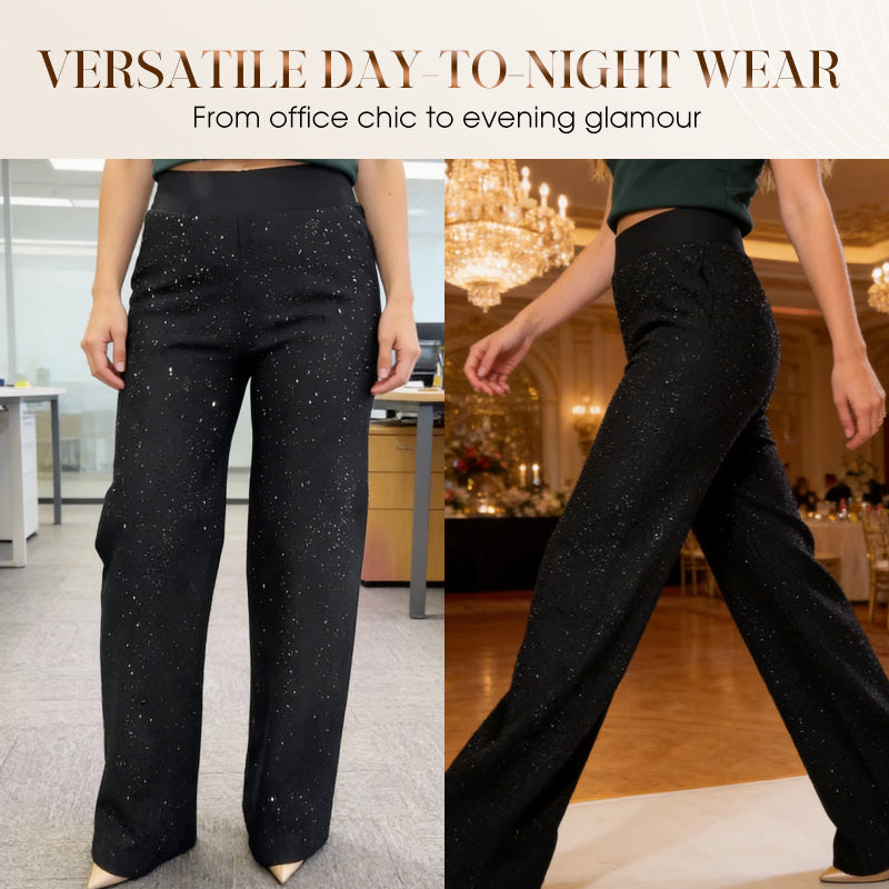 Hoch taillierte Glitzerhose mit geradem Bein