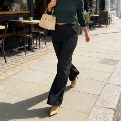 Hoch taillierte Glitzerhose mit geradem Bein