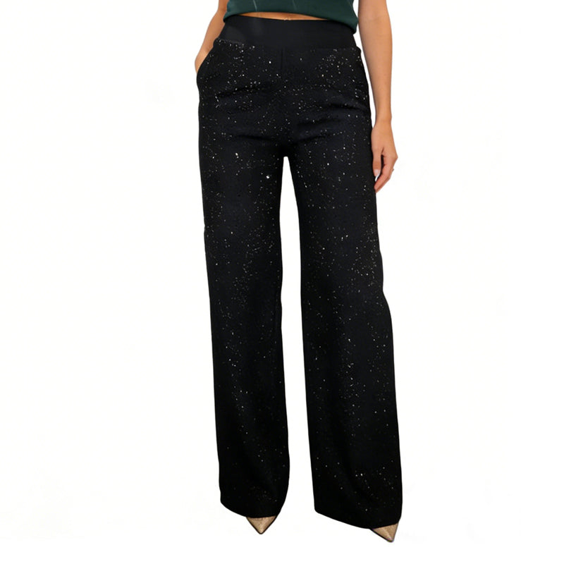 Hoch taillierte Glitzerhose mit geradem Bein