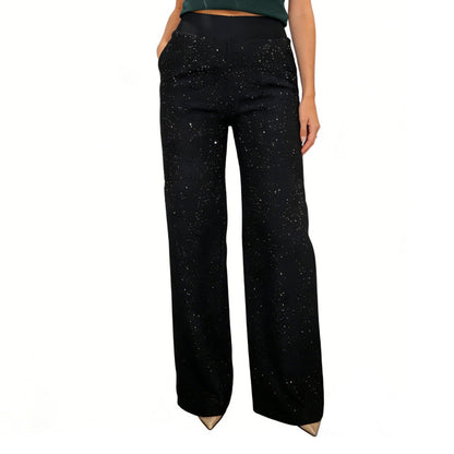 Hoch taillierte Glitzerhose mit geradem Bein