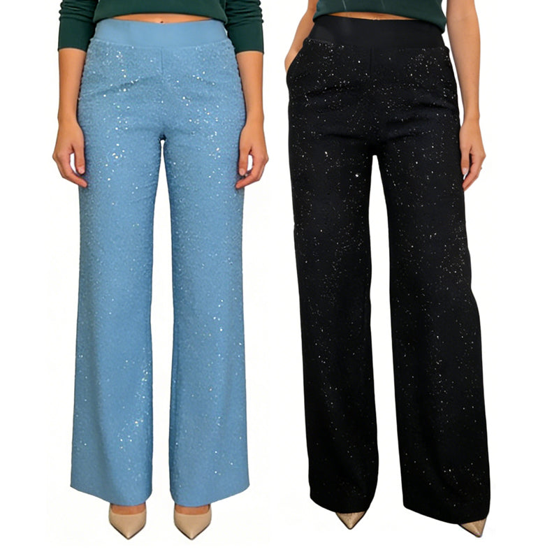 Hoch taillierte Glitzerhose mit geradem Bein
