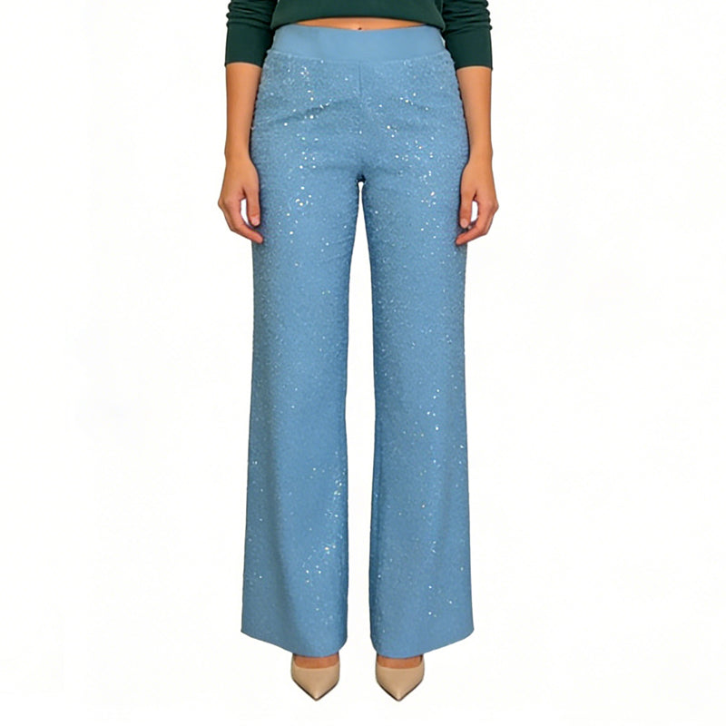 Hoch taillierte Glitzerhose mit geradem Bein
