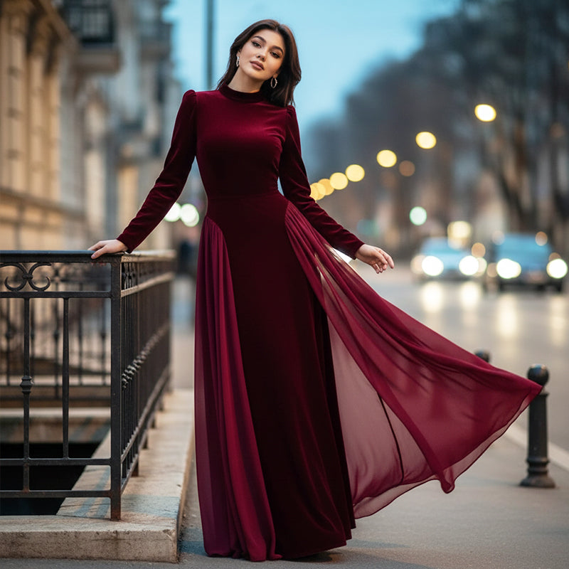 Langärmliges Maxikleid aus Samt für Damen