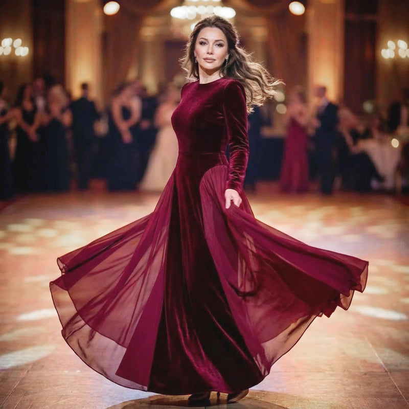 Langärmliges Maxikleid aus Samt für Damen