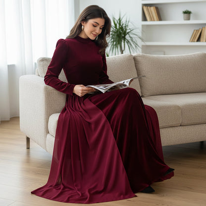 Langärmliges Maxikleid aus Samt für Damen