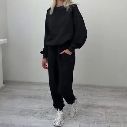 Warmes Pullover-Oberteil und Hose für Damen, 2-teiliges Set
