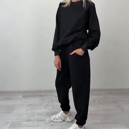 Warmes Pullover-Oberteil und Hose für Damen, 2-teiliges Set