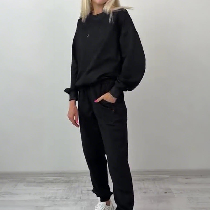 Warmes Pullover-Oberteil und Hose für Damen, 2-teiliges Set