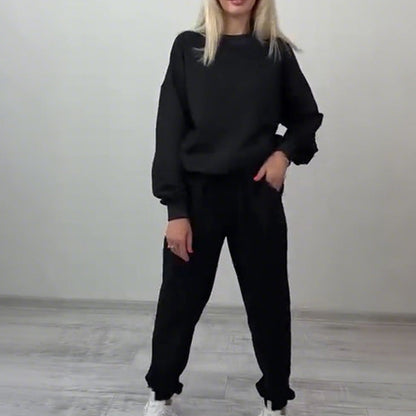 Warmes Pullover-Oberteil und Hose für Damen, 2-teiliges Set