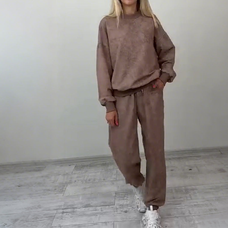 Warmes Pullover-Oberteil und Hose für Damen, 2-teiliges Set