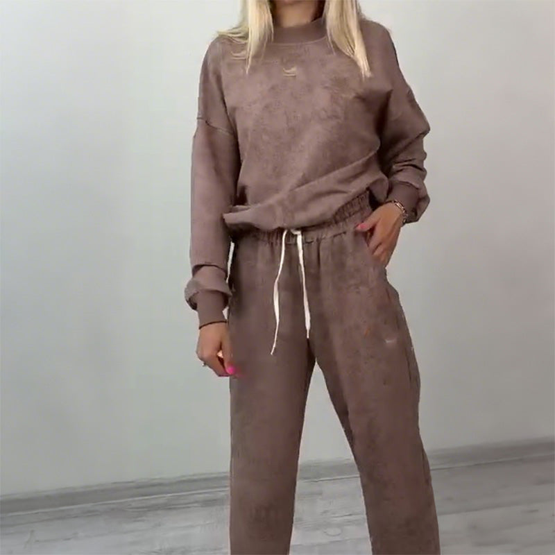 Warmes Pullover-Oberteil und Hose für Damen, 2-teiliges Set