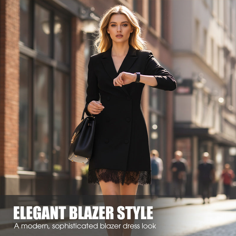 Mini-Blazer-Kleid mit Spitzenbesatz und doppelter Knopfleiste