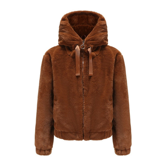 Kurze Kapuzenjacke aus Kunstfell für Damen