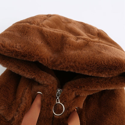 Kurze Kapuzenjacke aus Kunstfell für Damen