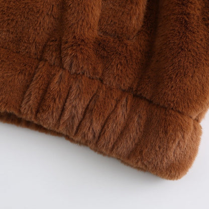 Kurze Kapuzenjacke aus Kunstfell für Damen
