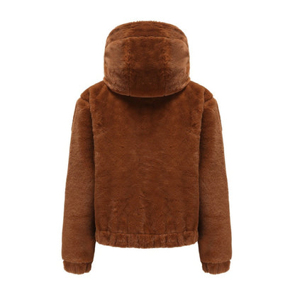 Kurze Kapuzenjacke aus Kunstfell für Damen