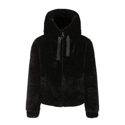 Kurze Kapuzenjacke aus Kunstfell für Damen