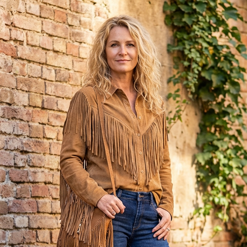 Faux Wildlederjacke mit Quasten für Damen