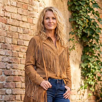 Faux Wildlederjacke mit Quasten für Damen