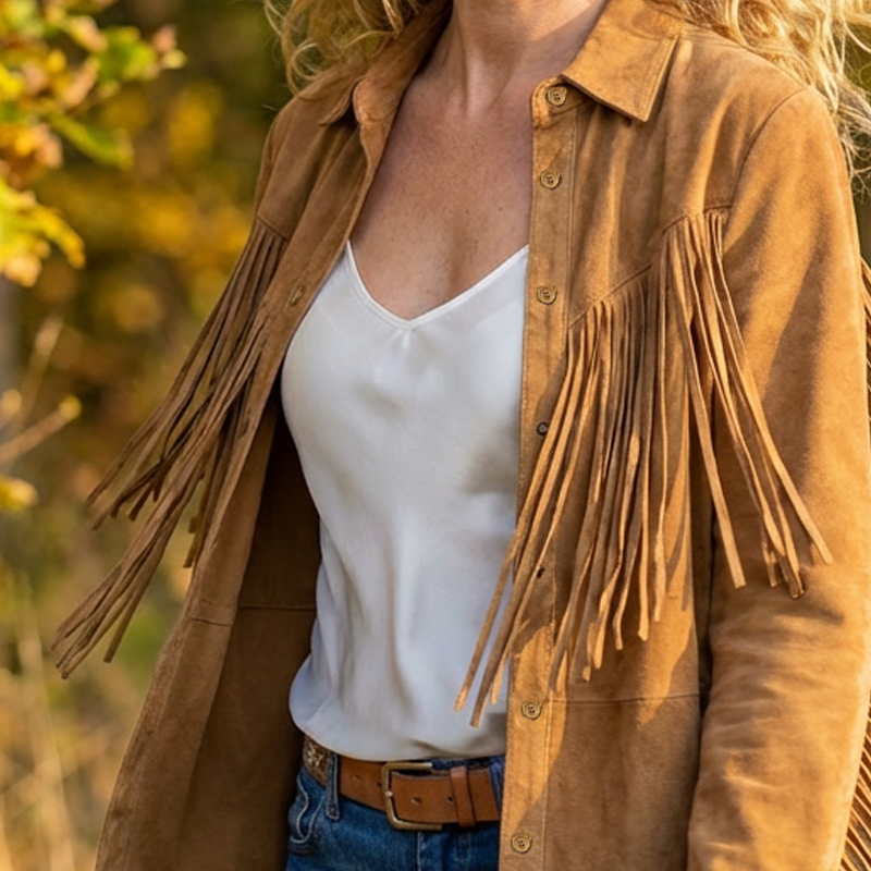 Faux Wildlederjacke mit Quasten für Damen