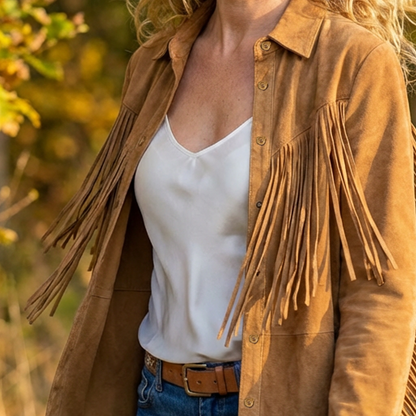 Faux Wildlederjacke mit Quasten für Damen