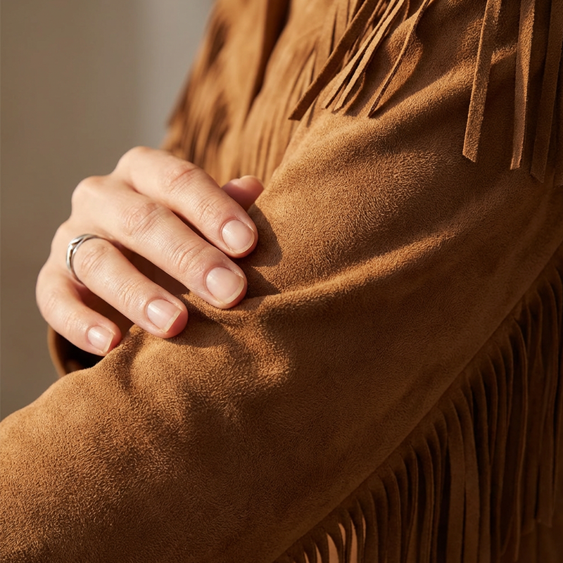 Faux Wildlederjacke mit Quasten für Damen