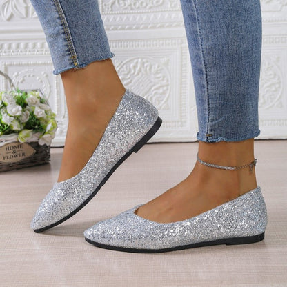 Damen-Ballerinas mit Glitzer und spitzer Zehenpartie
