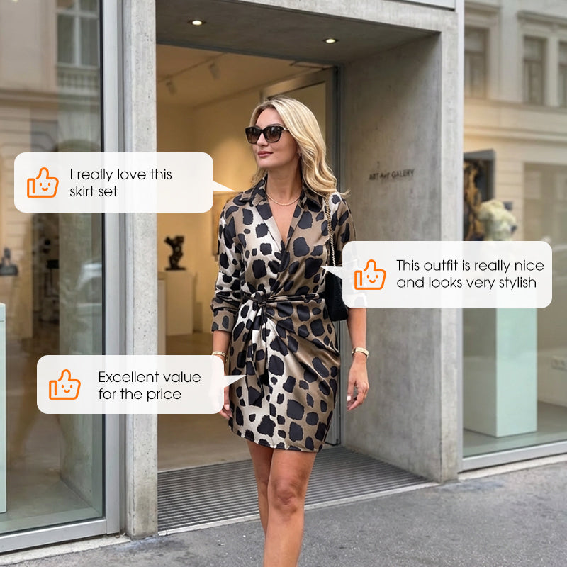 Lapel Collar Leopard Print Tie-Waist Shirt Dress