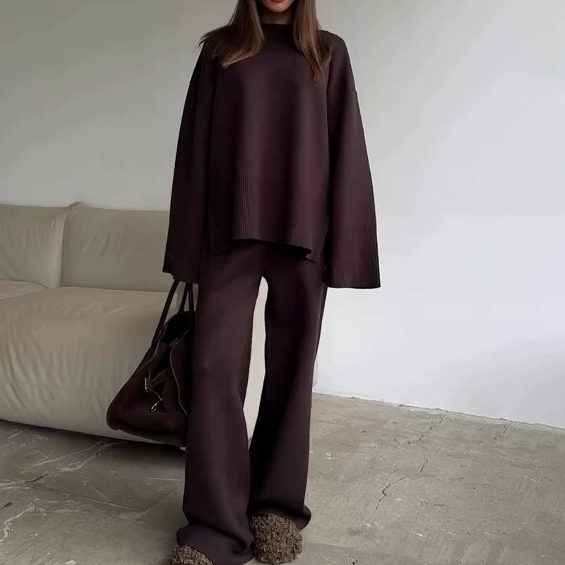 2-teiliges Set aus Damenpullover und Hose mit weitem Bein