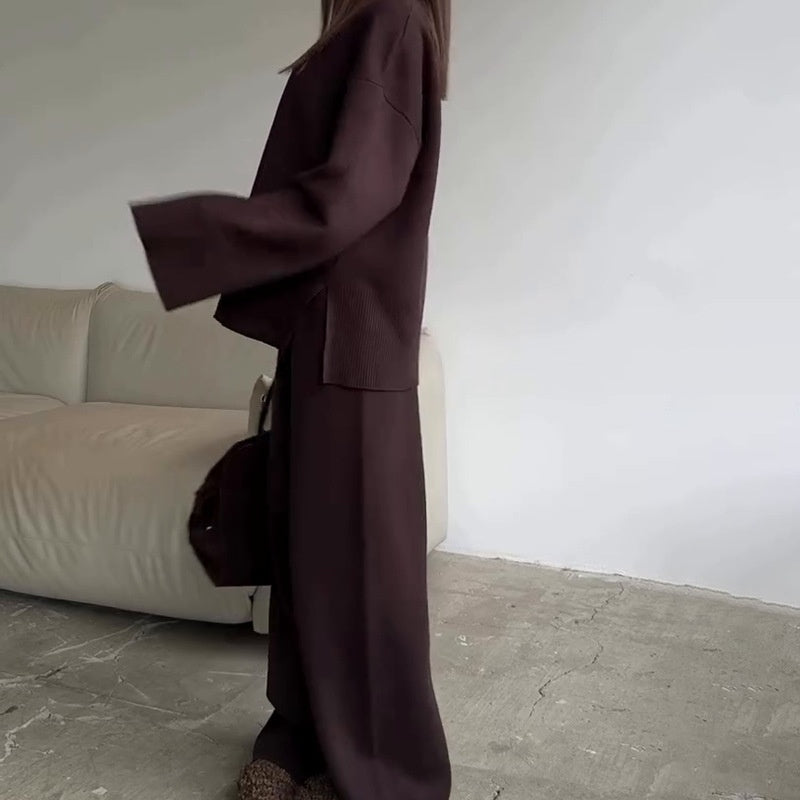 2-teiliges Set aus Damenpullover und Hose mit weitem Bein
