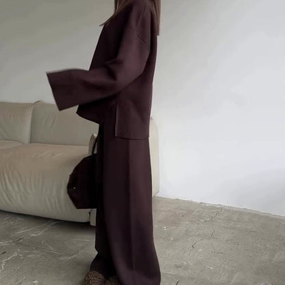 2-teiliges Set aus Damenpullover und Hose mit weitem Bein