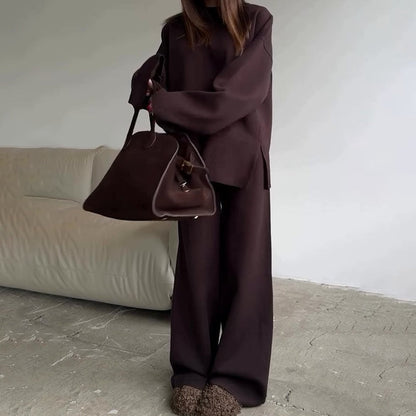 2-teiliges Set aus Damenpullover und Hose mit weitem Bein