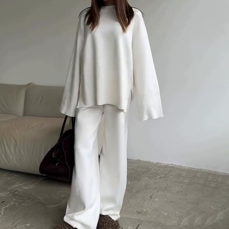 2-teiliges Set aus Damenpullover und Hose mit weitem Bein