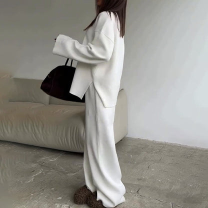2-teiliges Set aus Damenpullover und Hose mit weitem Bein