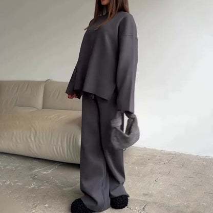 2-teiliges Set aus Damenpullover und Hose mit weitem Bein