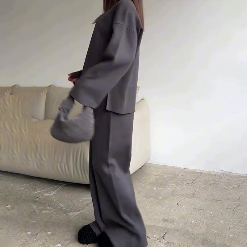 2-teiliges Set aus Damenpullover und Hose mit weitem Bein