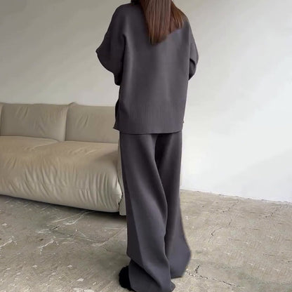2-teiliges Set aus Damenpullover und Hose mit weitem Bein