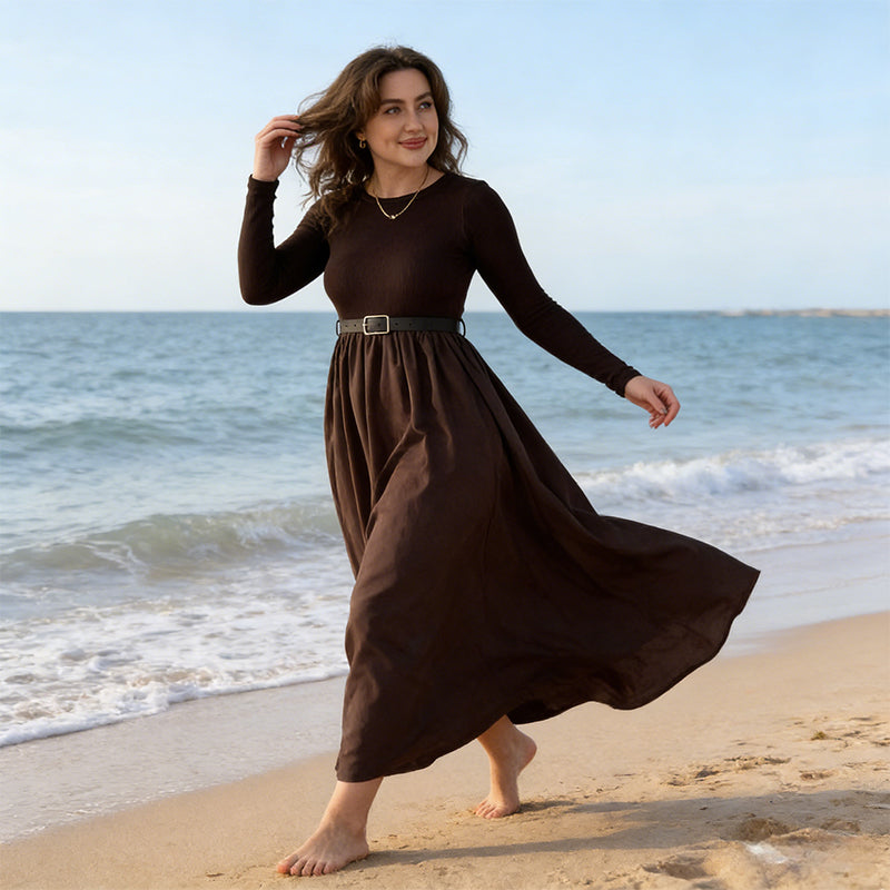 Elegantes geripptes Maxikleid für Damen