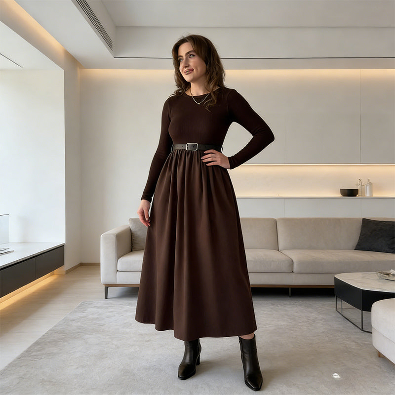Elegantes geripptes Maxikleid für Damen