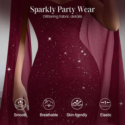 Ausgeschnittenes, geripptes Kleid für Damen mit Chiffon-Cape